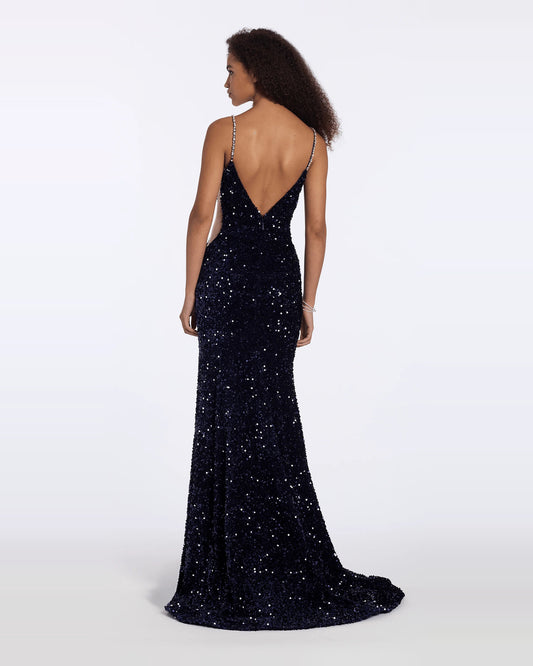 plunging neckline column maxi prom dress - image 2