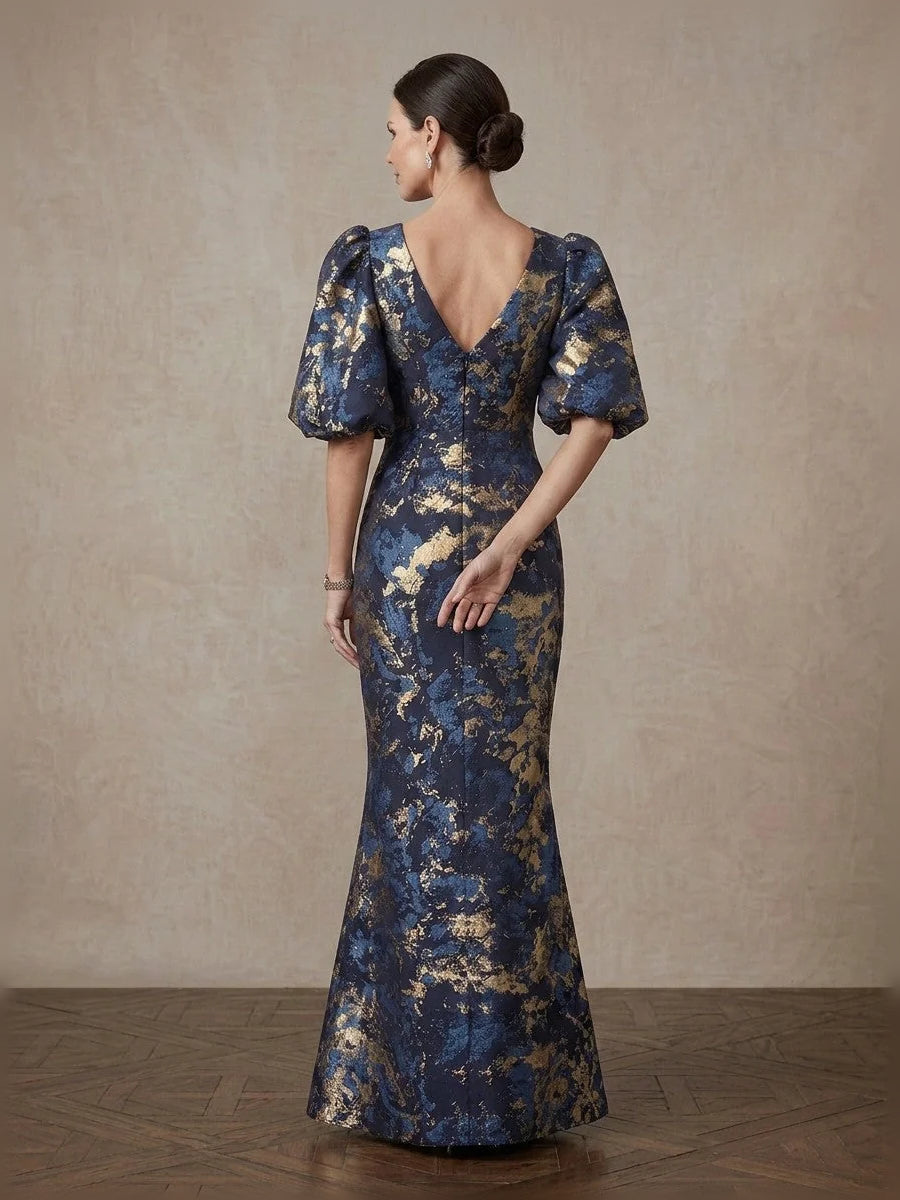 Navy Blue floor-length mother of the bride dress, alternate view showing the bodice and skirt
