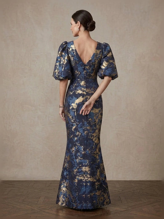 Navy Blue floor-length mother of the bride dress, alternate view showing the bodice and skirt