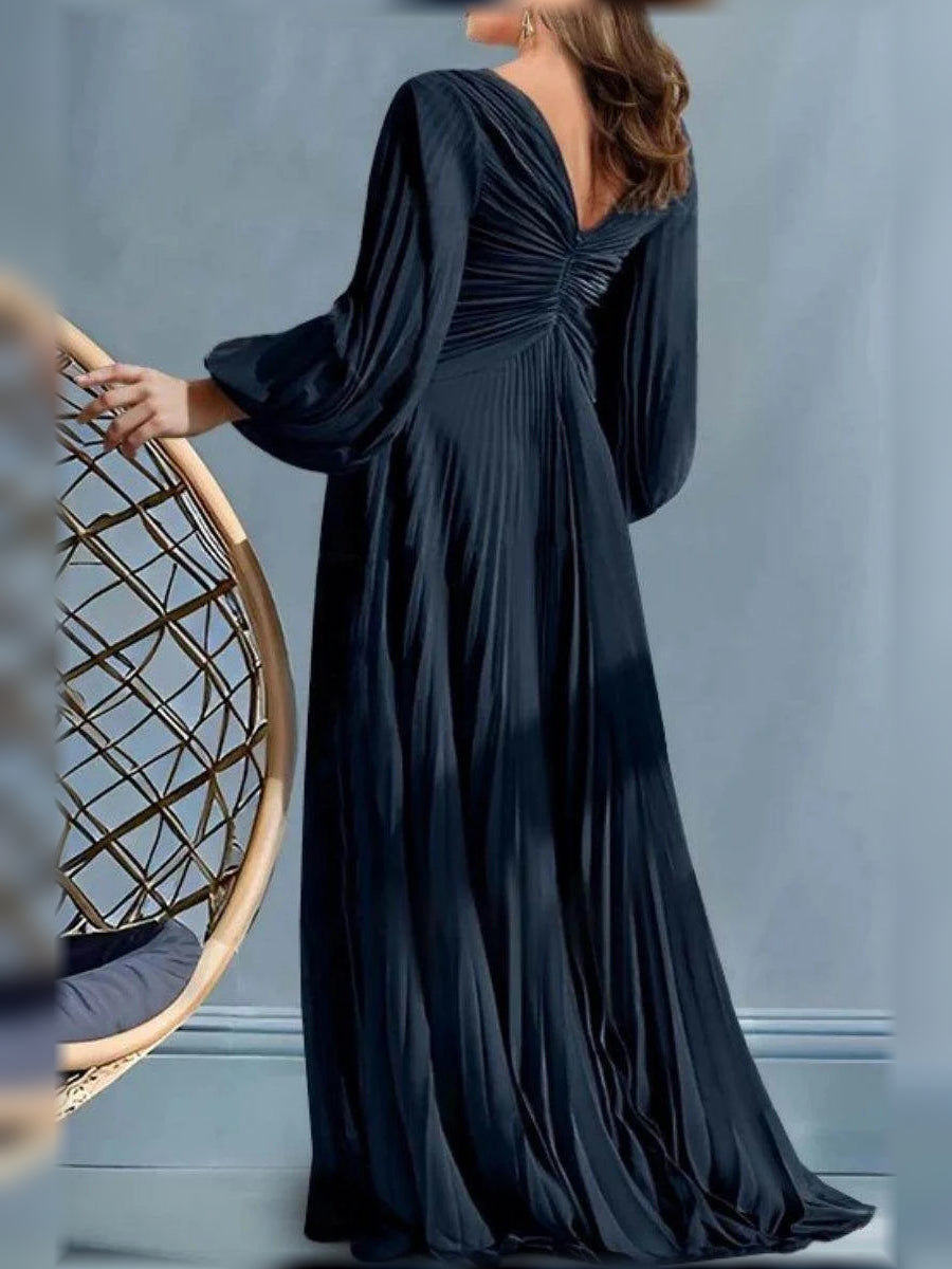 Dark Navy floor-length mother of the bride dress, alternate view showing the bodice and skirt