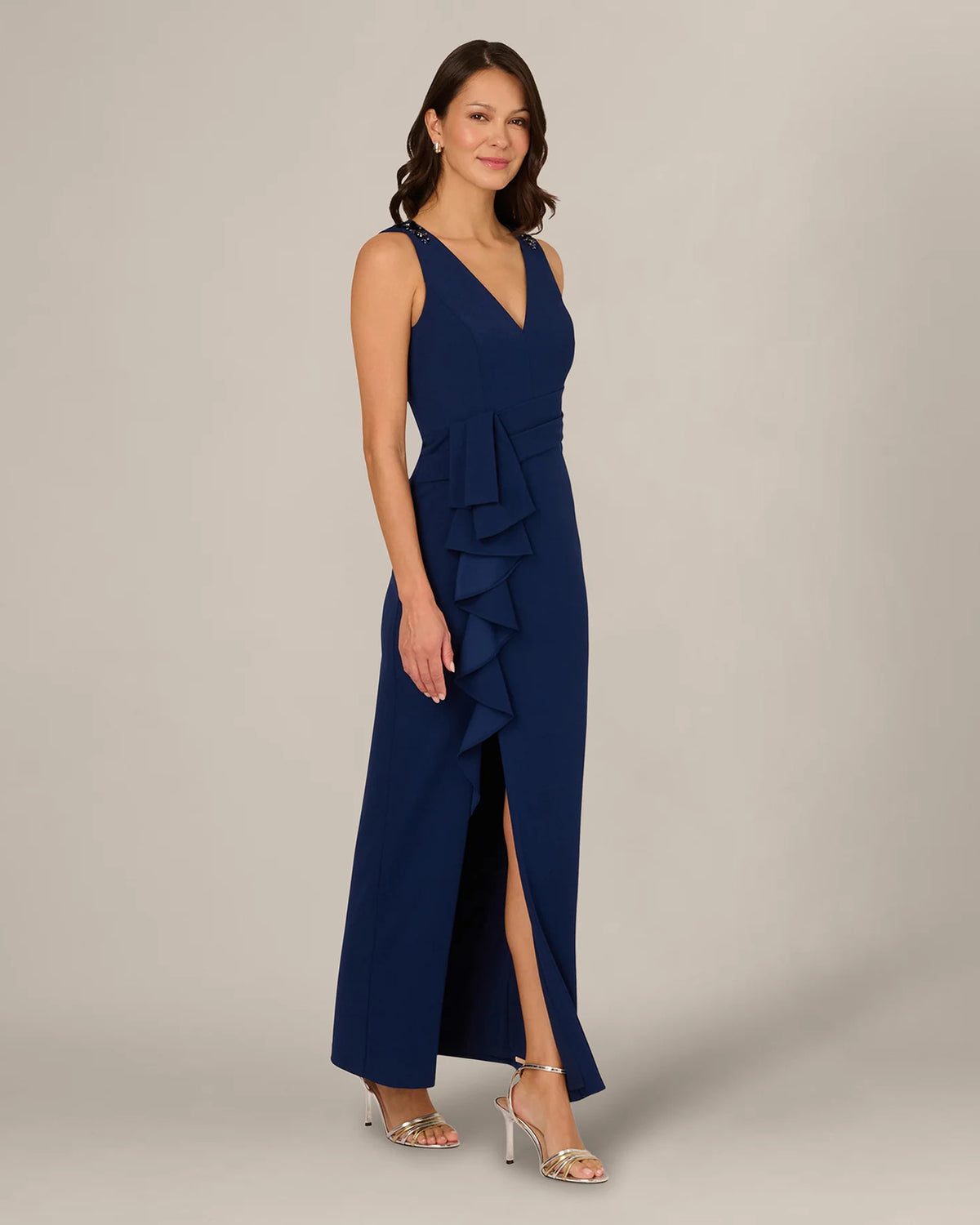 v-neck sheath maxi mother of the bride dress - image 2