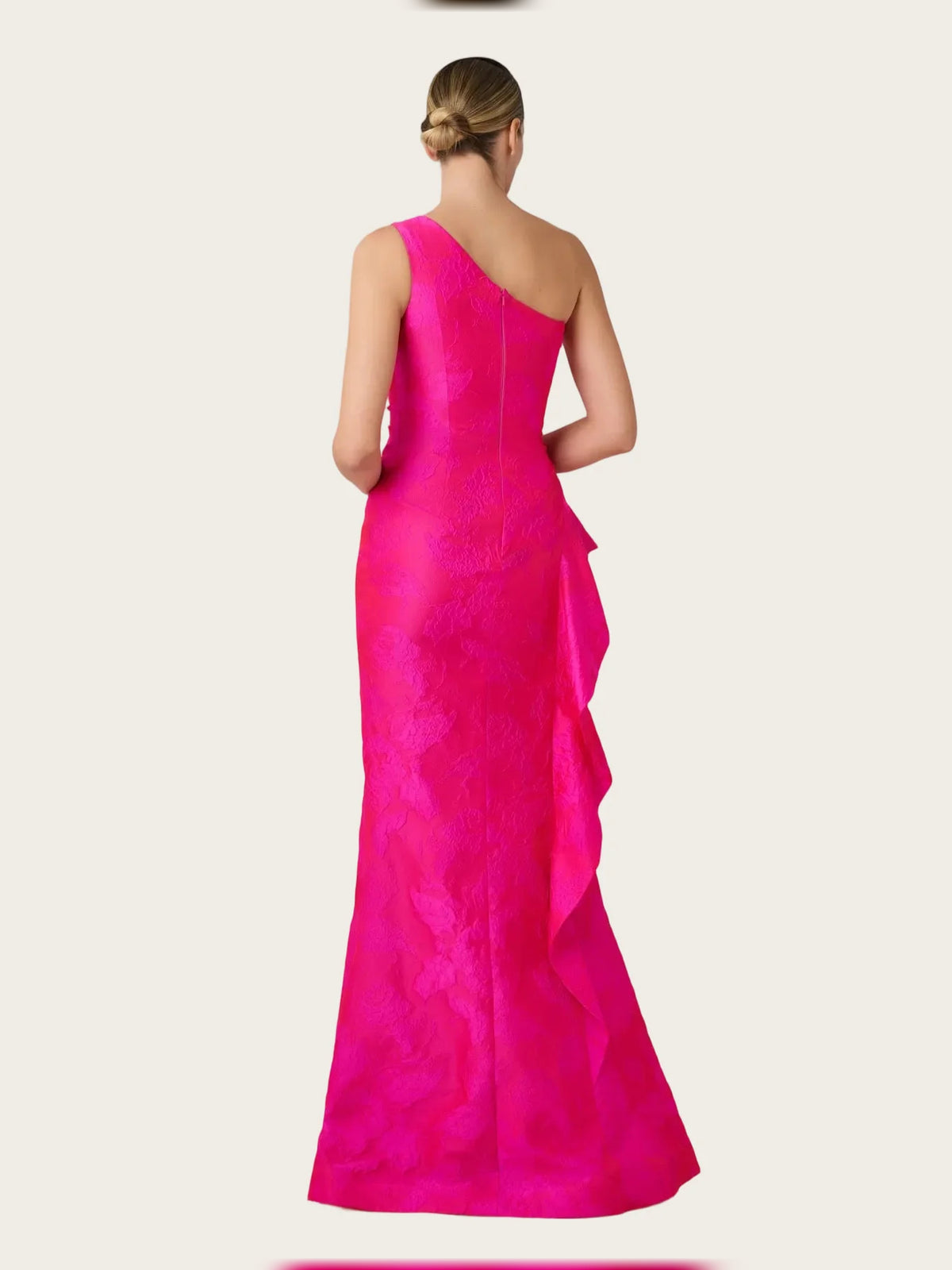 Magenta maxi mother of the bride dress, alternate view showing the bodice and skirt