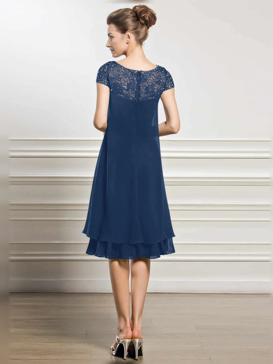 Dark Navy knee-length mother of the bride dress, alternate view showing the bodice and skirt