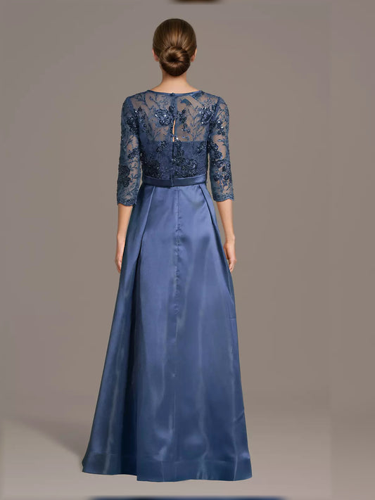 Dark Navy floor-length mother of the bride dress, alternate view showing the bodice and skirt