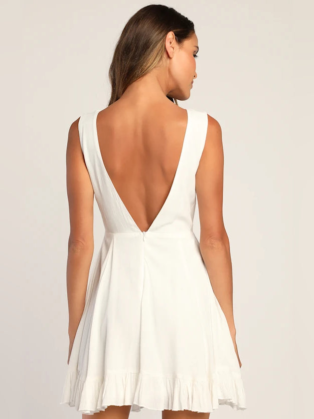 White mini homecoming dress, alternate view showing the bodice and skirt