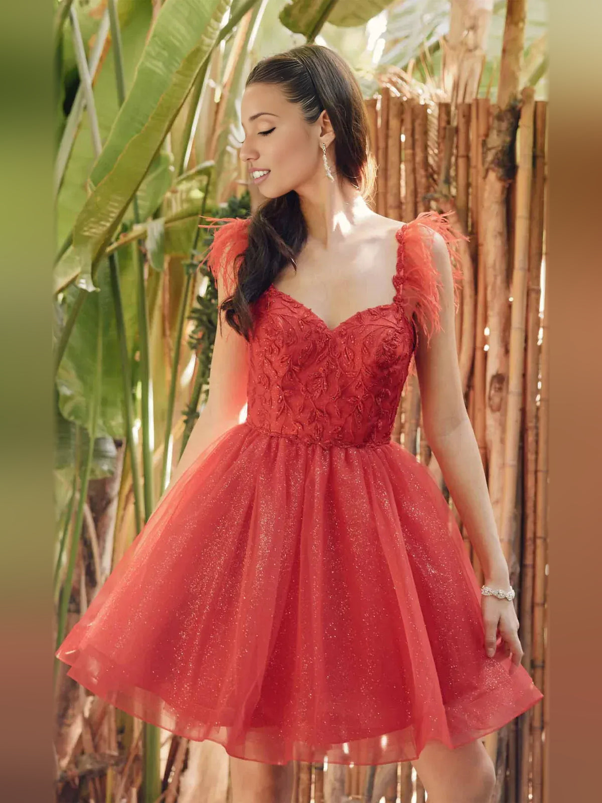 Red mini homecoming dress, back view showing the rear of the dress