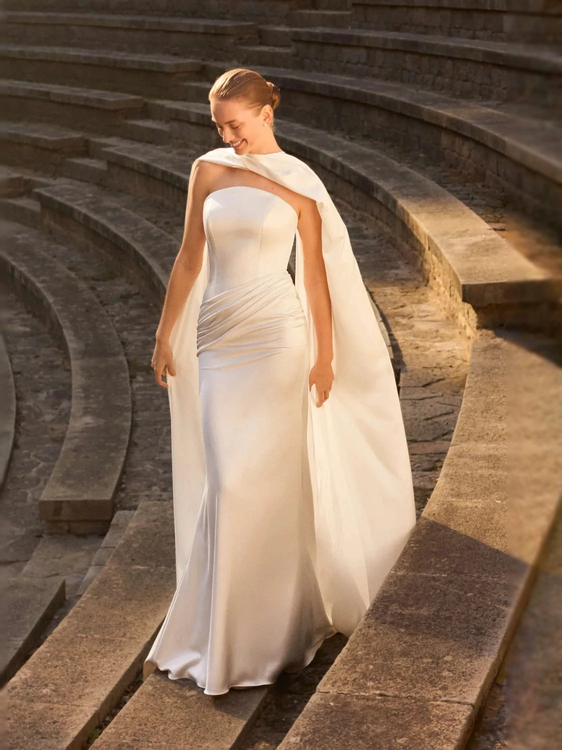 Ivory floor-length wedding dress, alternate view showing the bodice and skirt