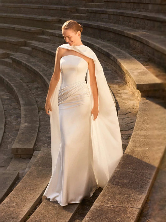 Ivory floor-length wedding dress, alternate view showing the bodice and skirt