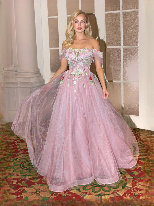 Mauve floor-length prom dress, alternate view showing the bodice and skirt