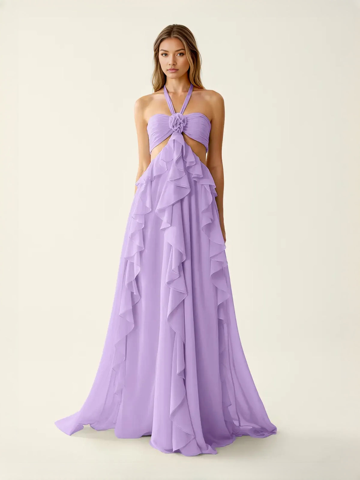 Lilac maxi prom dress, alternate view showing the bodice and skirt