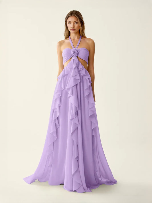 Lilac maxi prom dress, alternate view showing the bodice and skirt