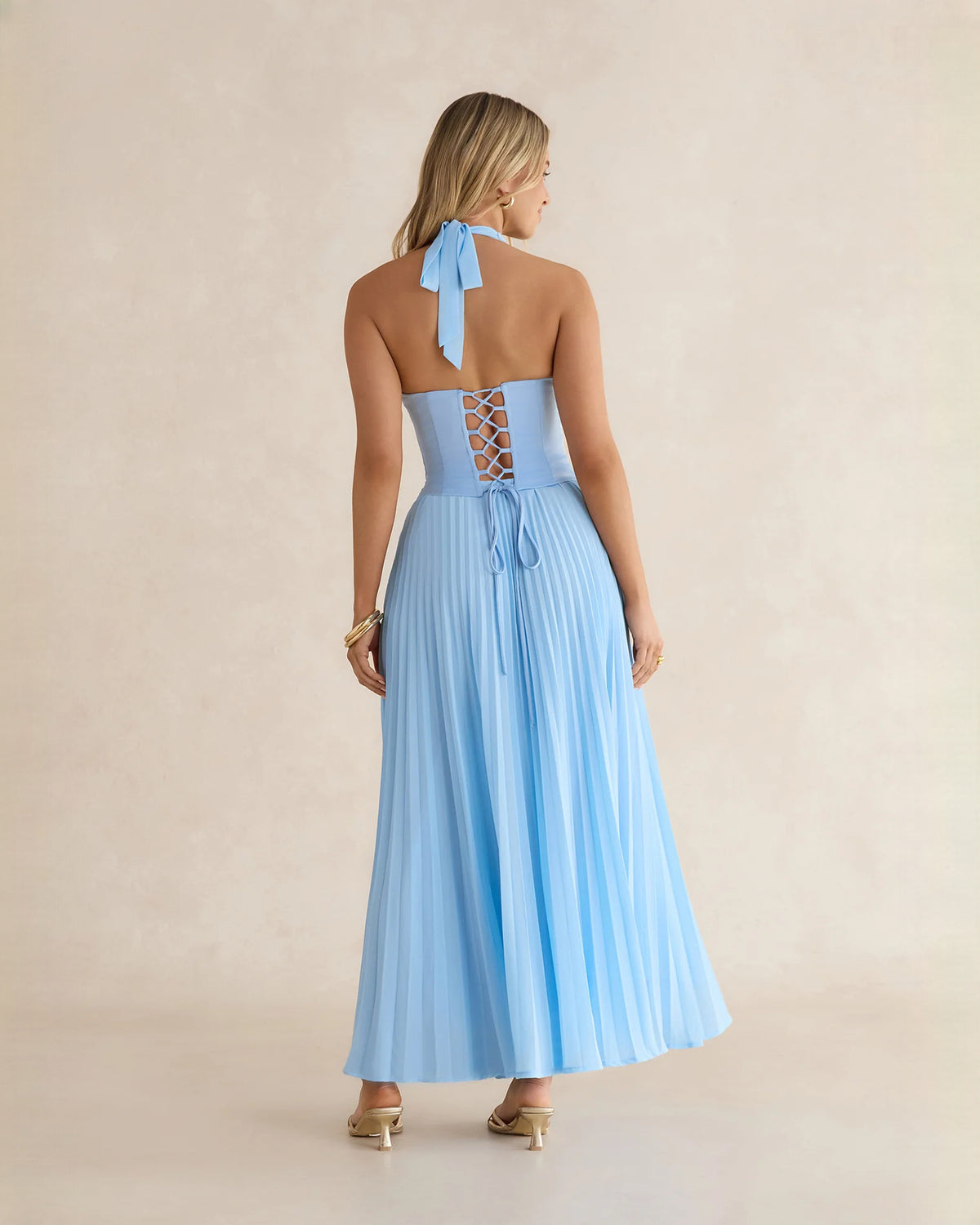 halter neck chiffon a-line maxi bridesmaid dress - image 2
