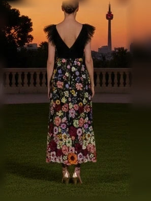 Black ankle-length mother of the bride dress, alternate view showing the bodice and skirt