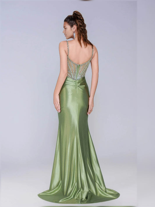Dusty Sage sheath floor-length formal dress with skirt slit, alternate view