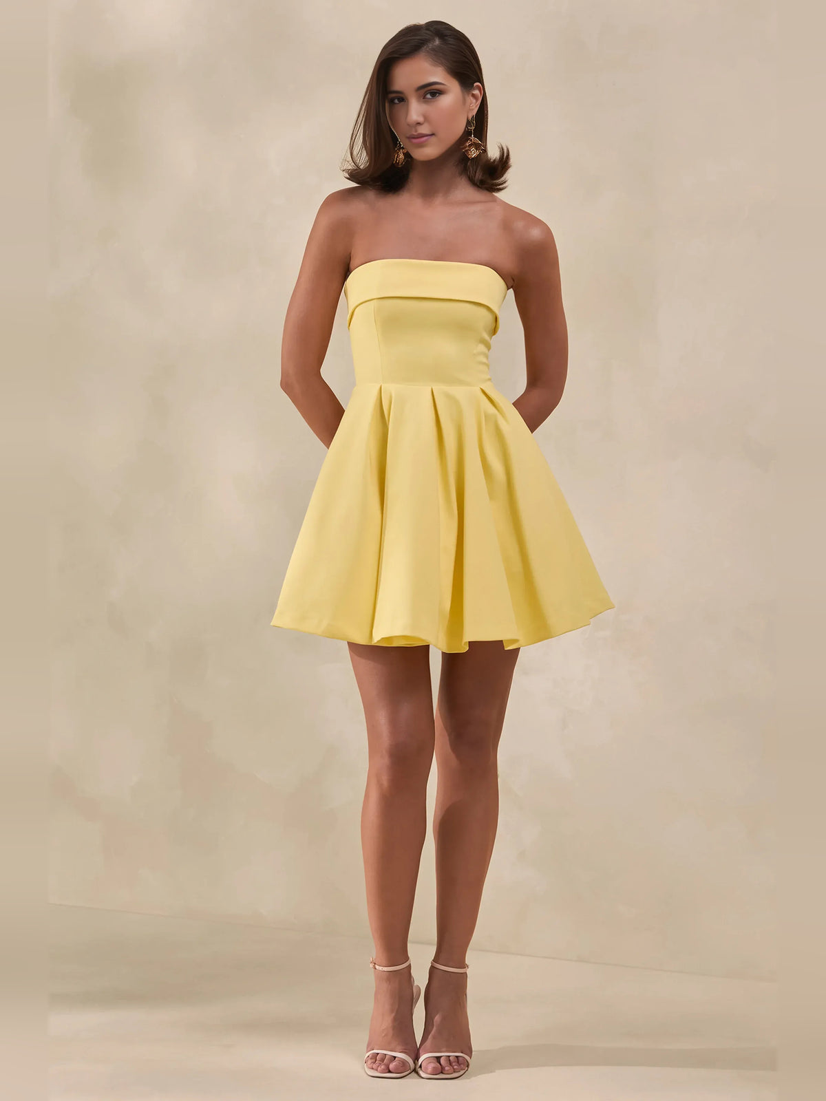 Lemon mini homecoming dress, back view showing the rear of the dress