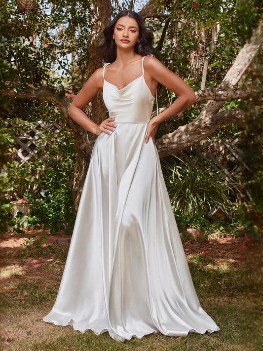 Ivory floor-length wedding dress, alternate view showing the bodice and skirt