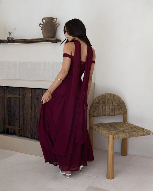 sleeveless structured satin a-line maxi bridesmaid dress - image 2