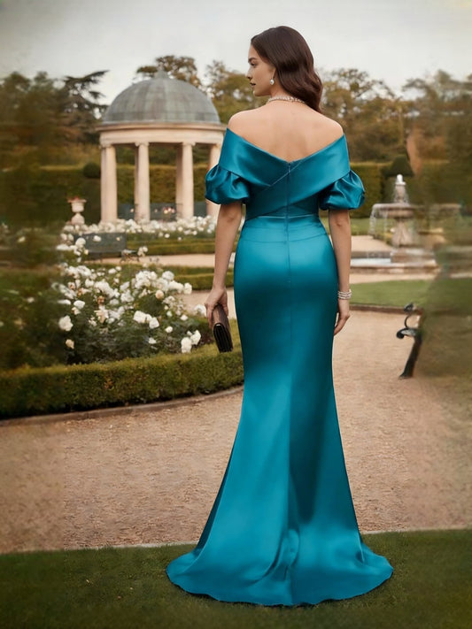 Lapis Blue maxi mother of the bride dress, alternate view showing the bodice and skirt