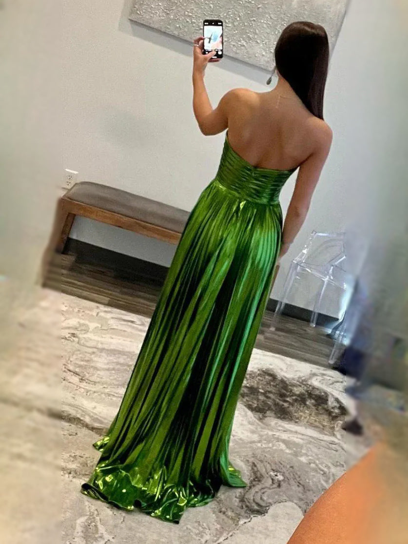 Green floor-length prom dress, alternate view showing the bodice and skirt