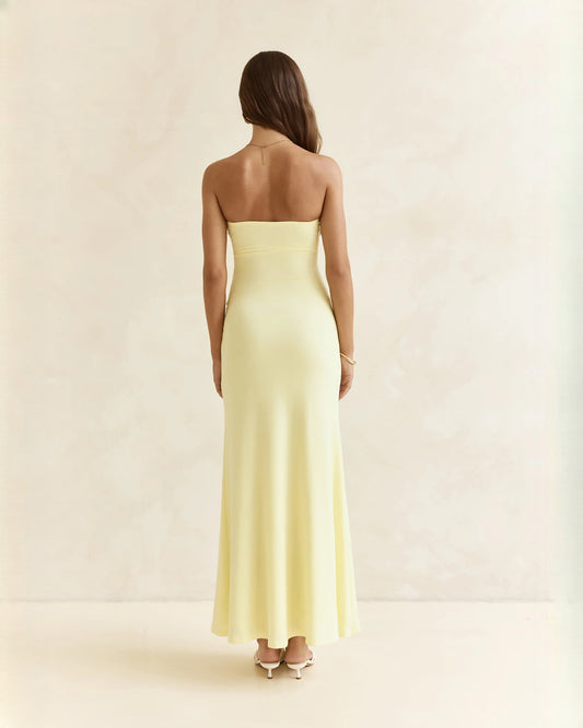 strapless satin a-line maxi bridesmaid dress - image 2