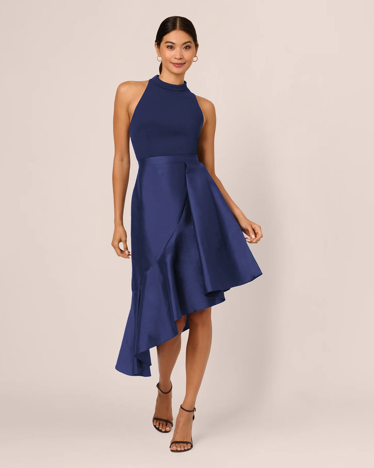 halter neck asymmetrical midi mother of the bride dress - image 2