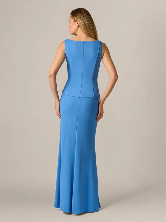 Blue maxi mother of the bride dress, alternate view showing the bodice and skirt