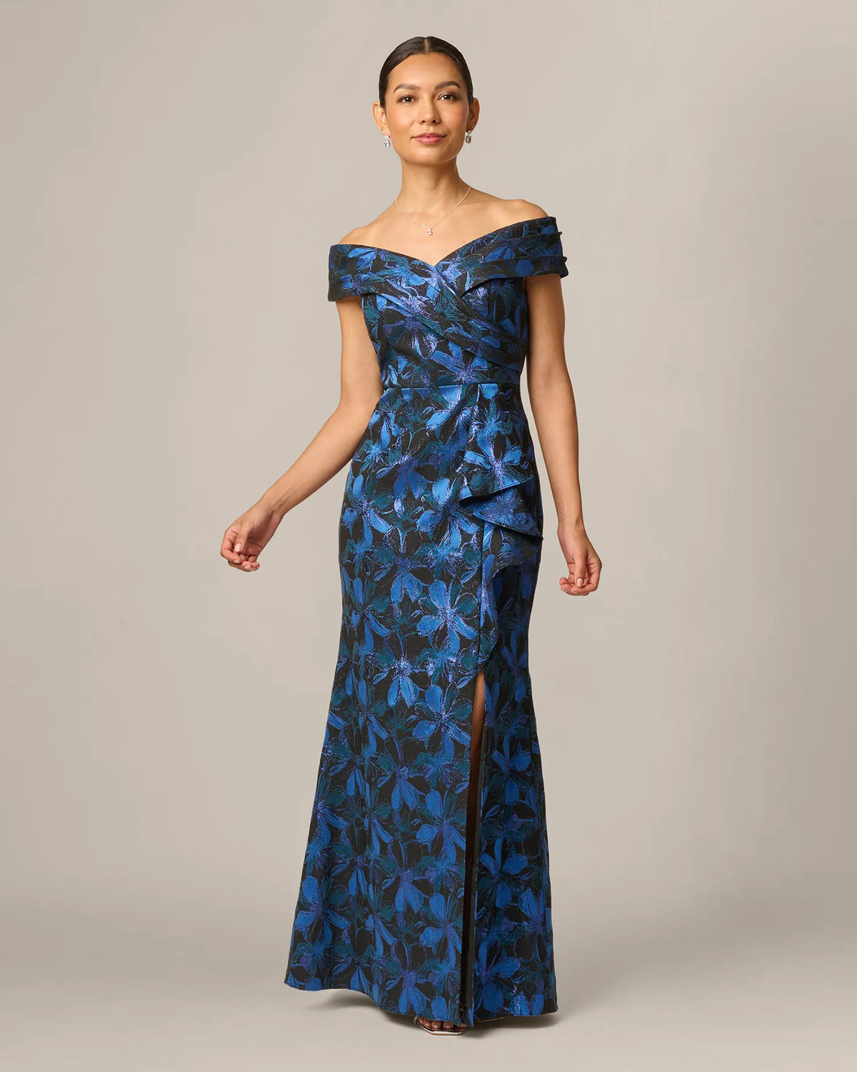 off-shoulder a-line maxi mother of the bride dress - image 2