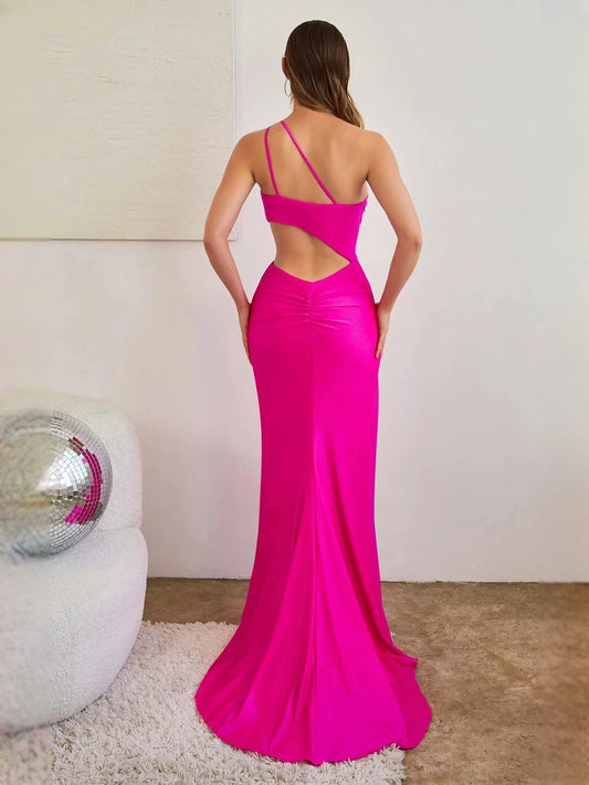 Hot Pink mermaid floor-length formal dress with cutout detail, alternate view