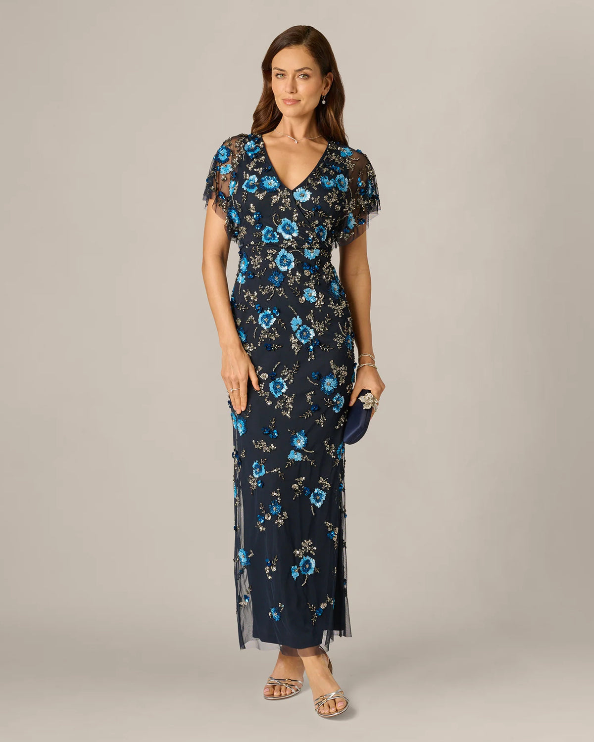 flutter-sleeve sheath maxi mother of the bride dress - image 2