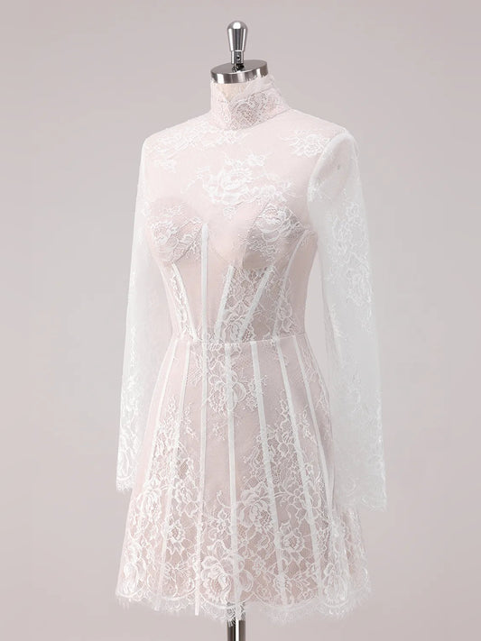 White mini homecoming dress, back view showing the rear of the dress