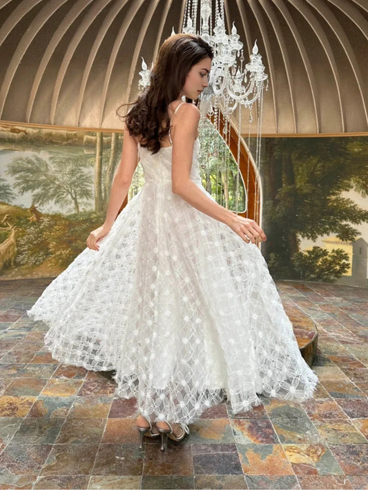 Ivory midi wedding dress, alternate view showing the bodice and skirt
