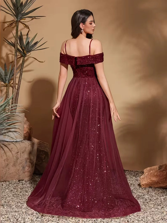 Burgundy floor-length prom dress, alternate view showing the bodice and skirt