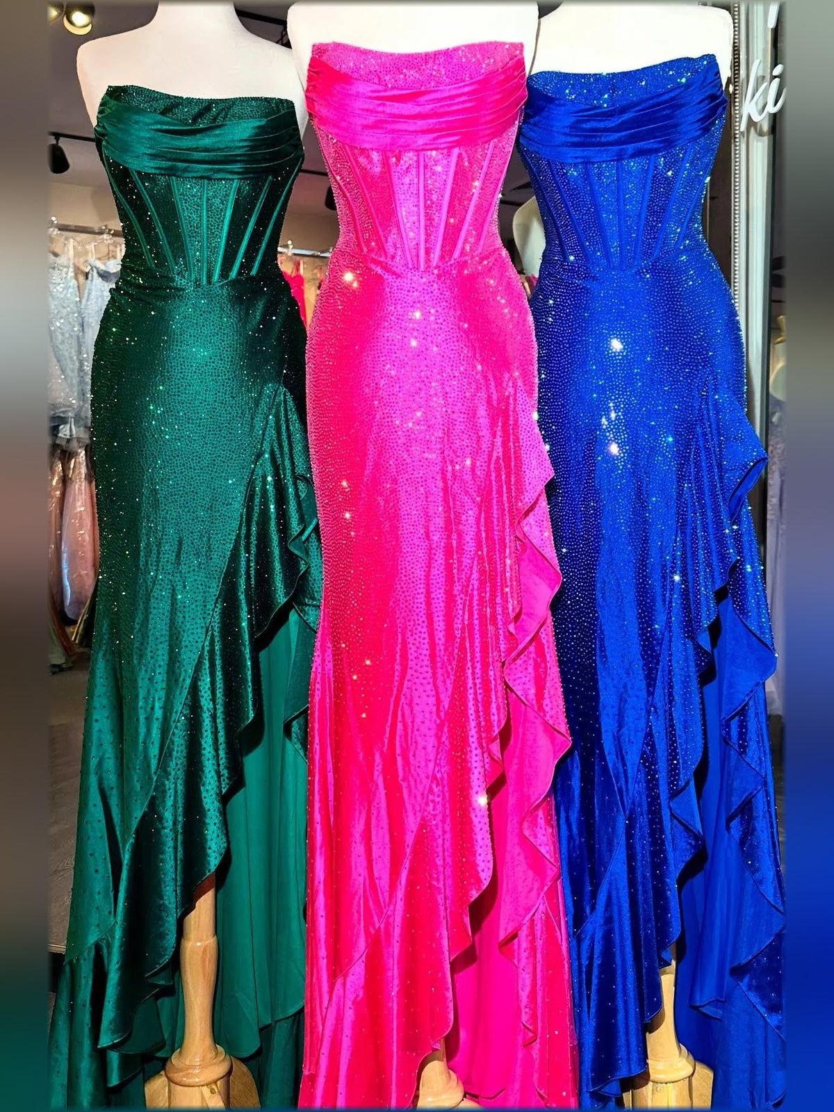 Hot Pink mermaid floor-length formal dress with sequins, alternate view