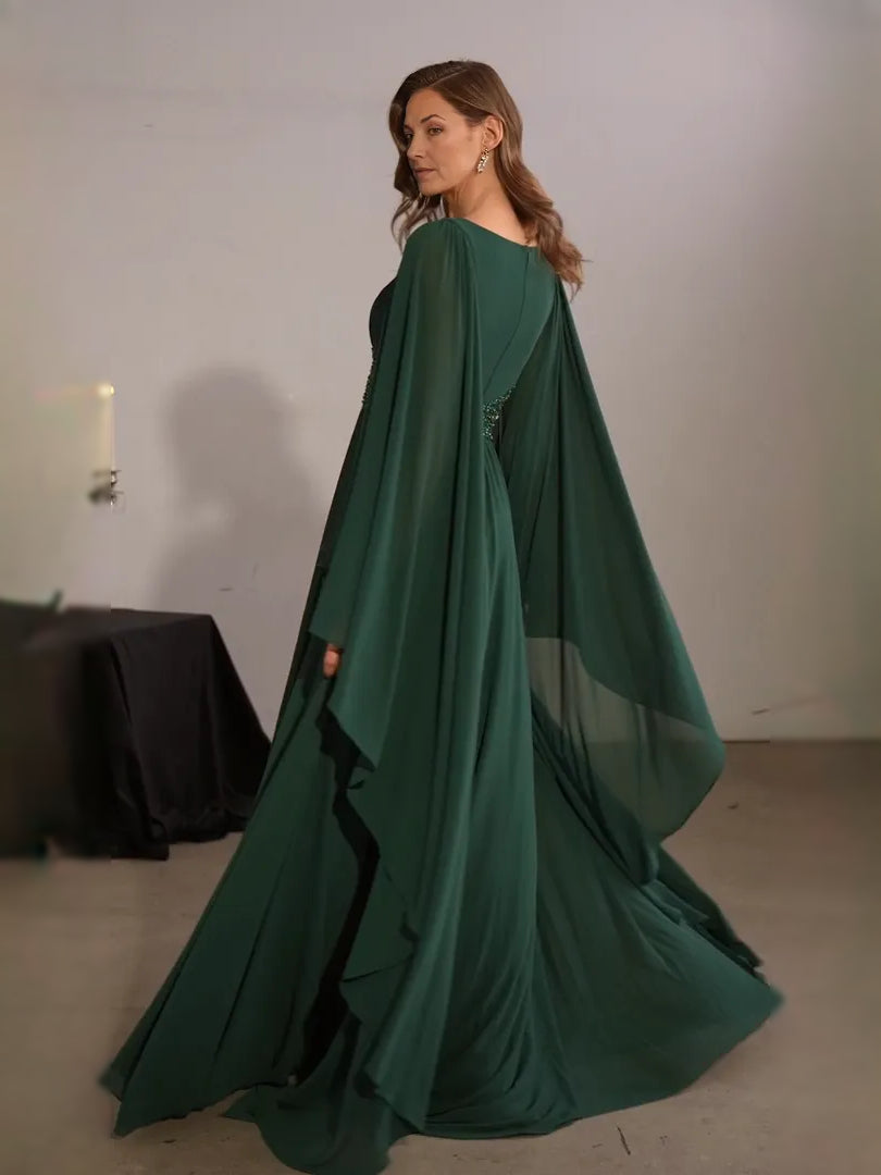Dark Green floor-length mother of the bride dress, alternate view showing the bodice and skirt