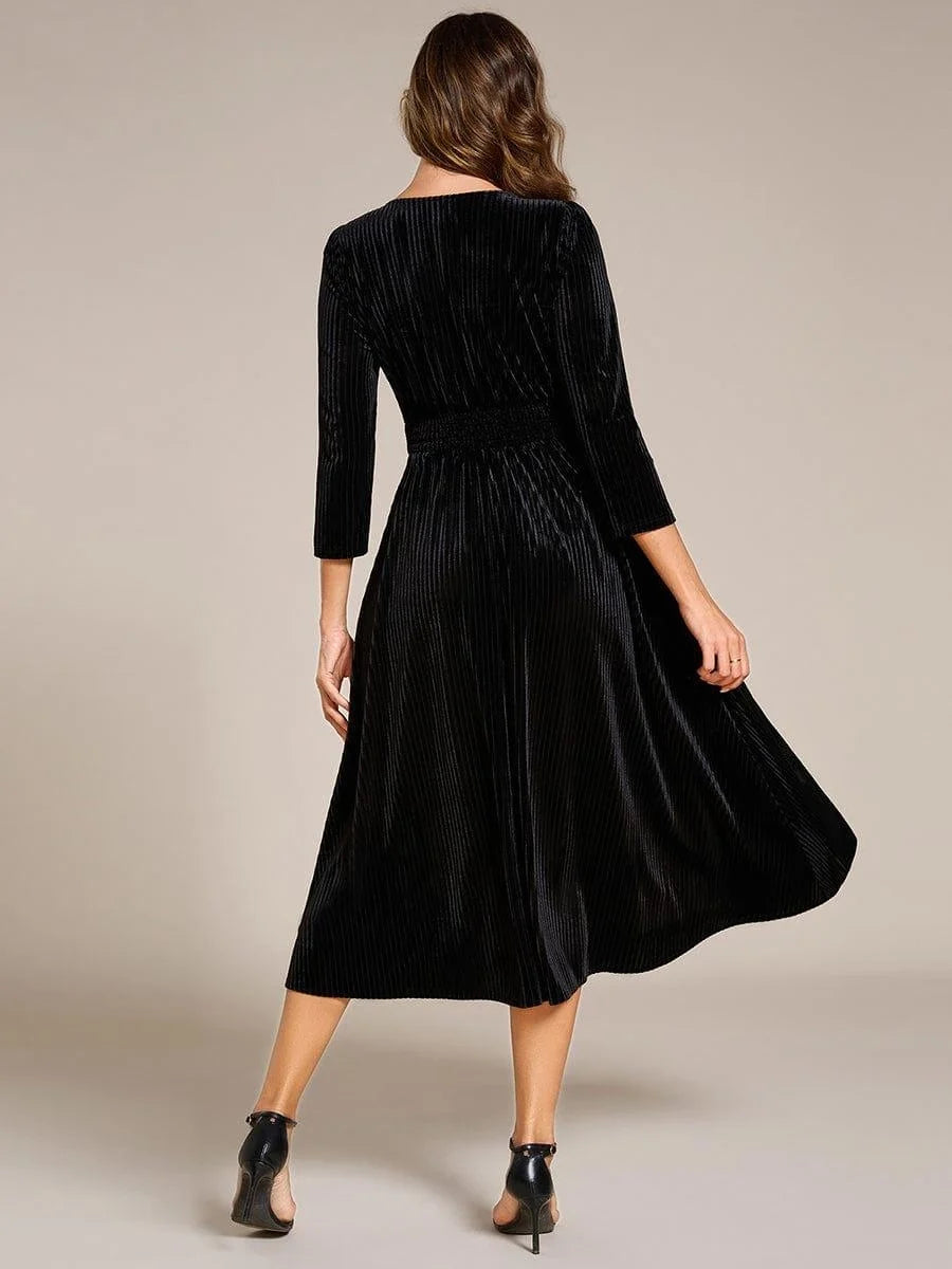 Black midi mother of the bride dress, alternate view showing the bodice and skirt