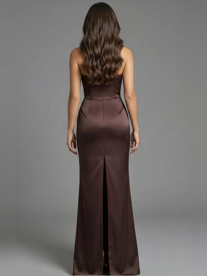 Chocolate mermaid floor-length formal dress with bow detail, alternate view