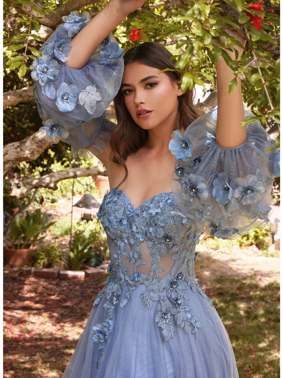 Slate Blue floor-length prom dress, alternate view showing the bodice and skirt