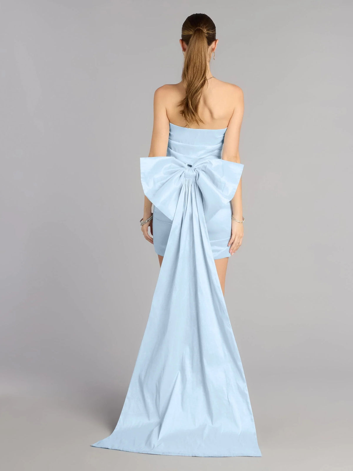 Sky Blue mini homecoming dress, back view showing the rear of the dress