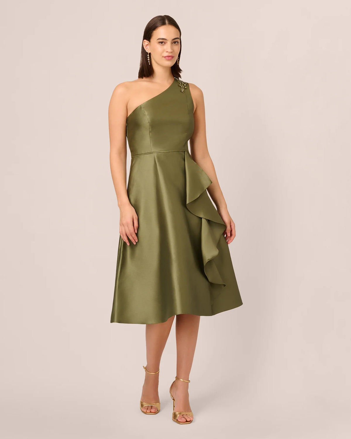 one-shoulder a-line midi mother of the bride dress - image 2