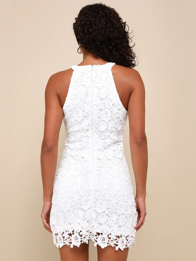 Ivory mini homecoming dress, alternate view showing the bodice and skirt