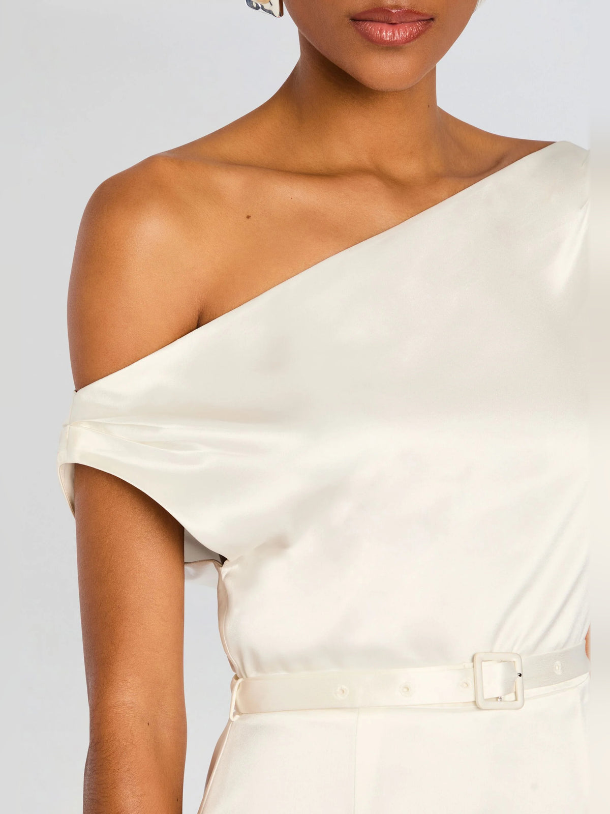 White mini homecoming dress, alternate view showing the bodice and skirt
