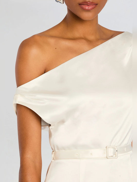 White mini homecoming dress, alternate view showing the bodice and skirt