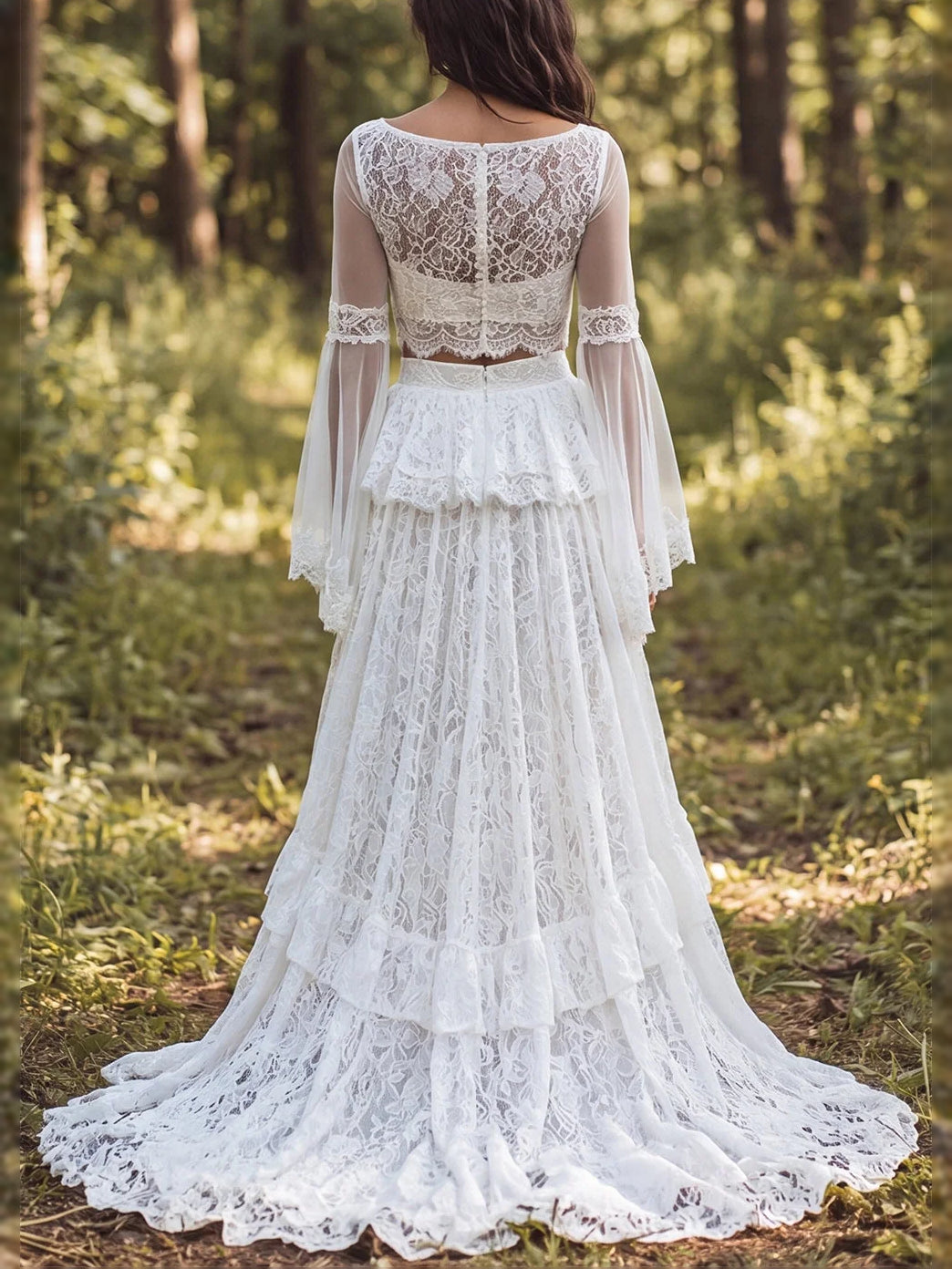 Ivory floor-length wedding dress, alternate view showing the bodice and skirt