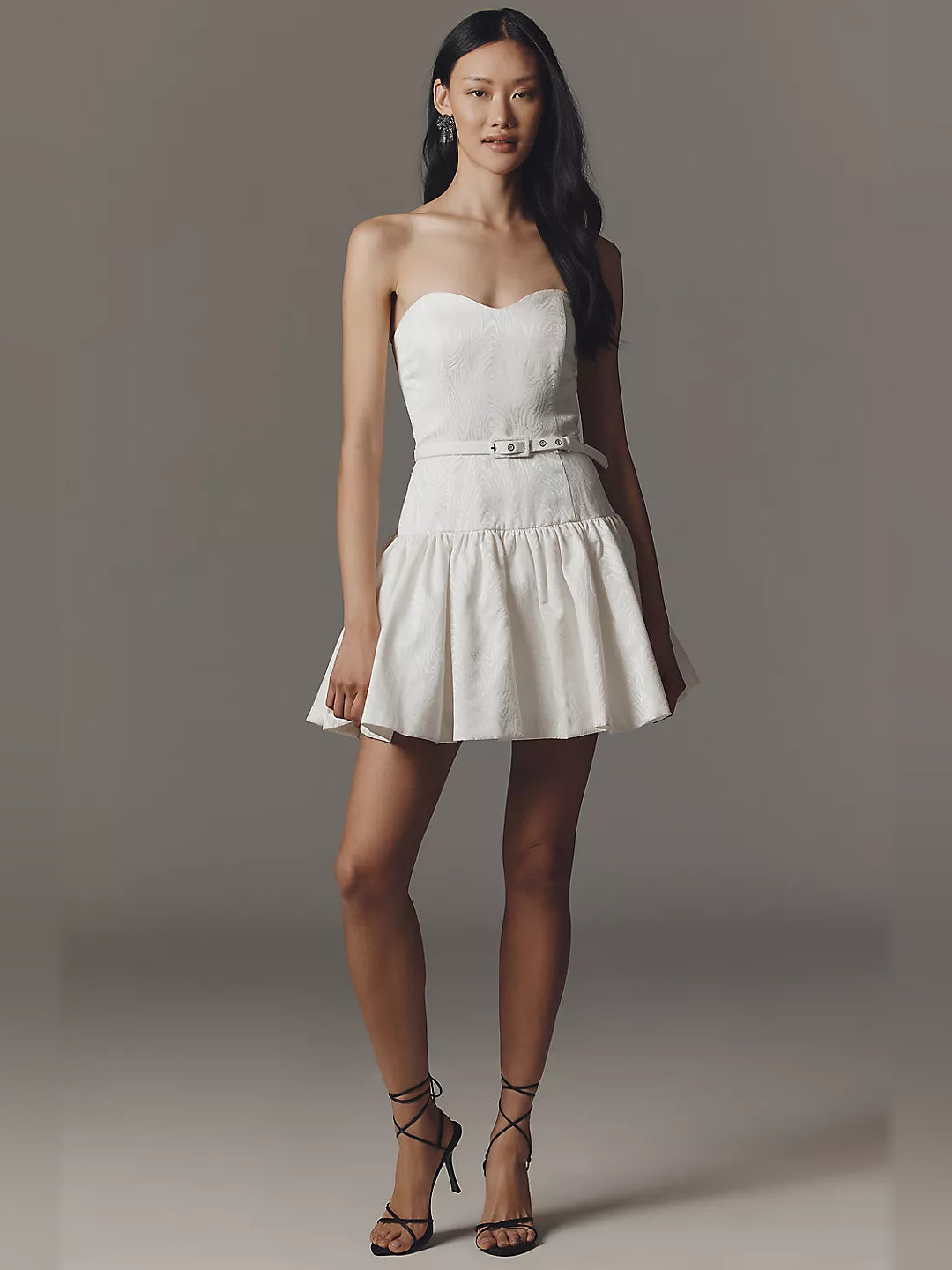Orange mini homecoming dress, alternate view showing the bodice and skirt