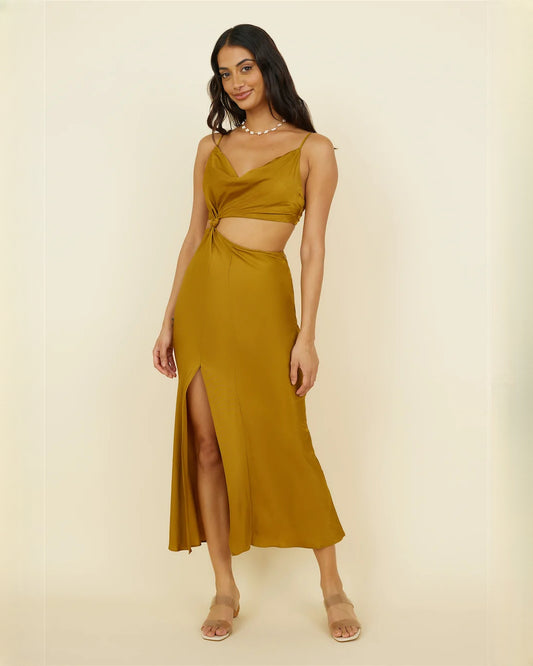 sleeveless satin a-line midi bridesmaid dress - image 2
