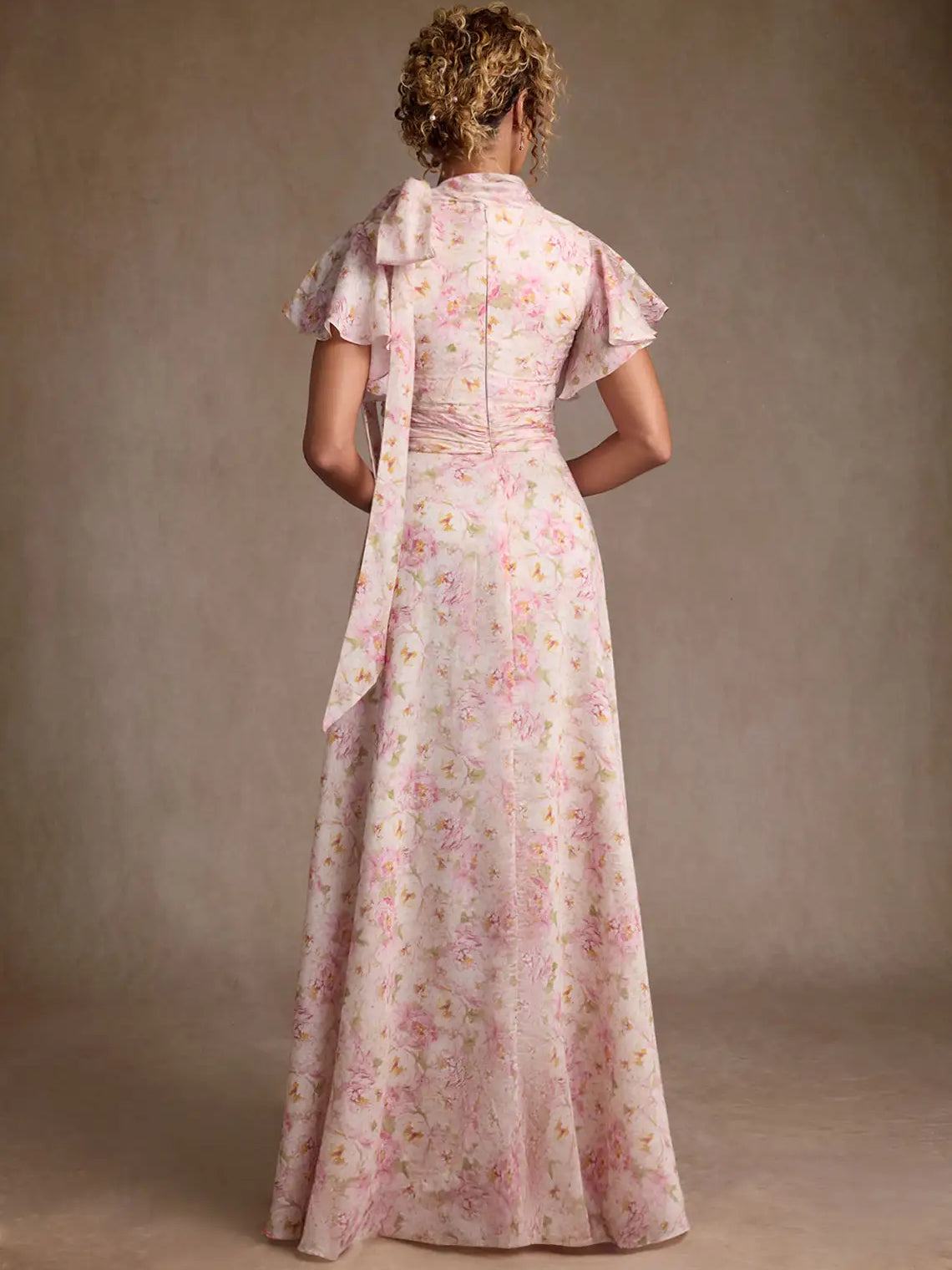 Floral maxi mother of the bride dress, alternate view showing the bodice and skirt