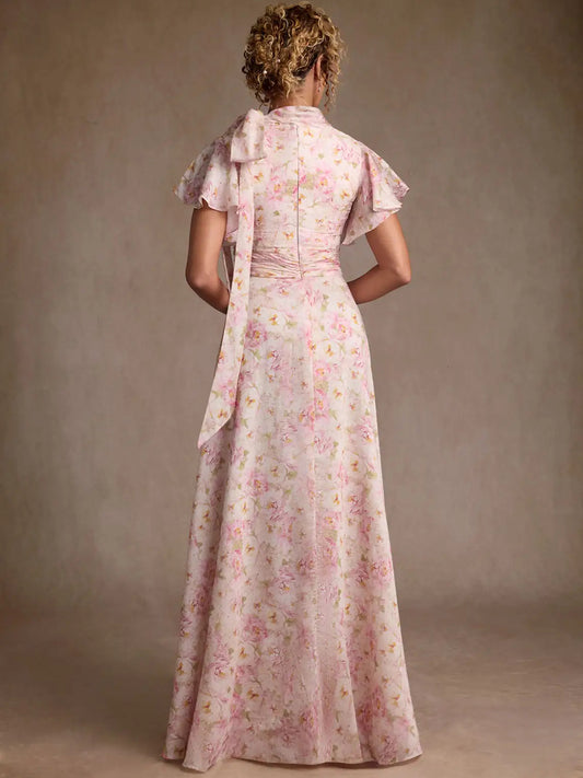 Floral maxi mother of the bride dress, alternate view showing the bodice and skirt
