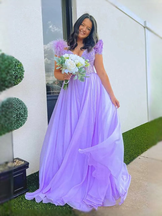 Lavender maxi prom dress, back view showing the rear of the dress