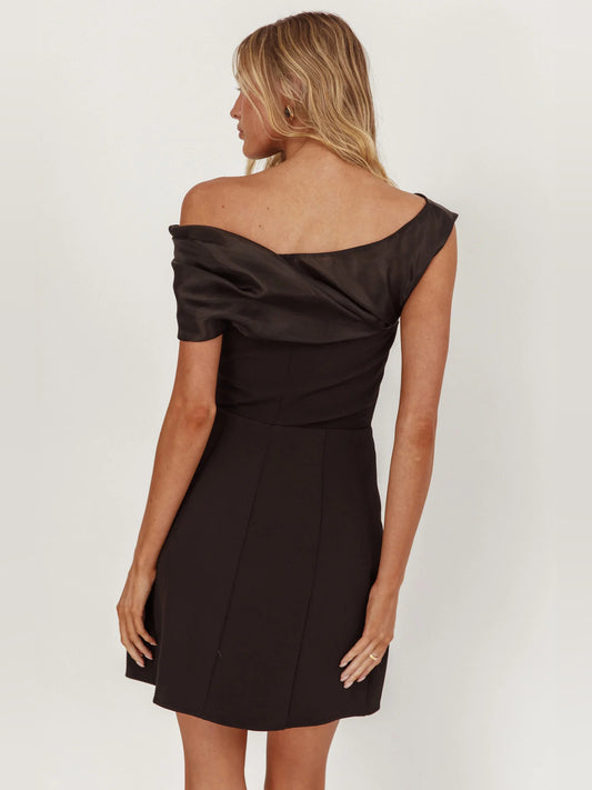 Black mini homecoming dress, alternate view showing the bodice and skirt