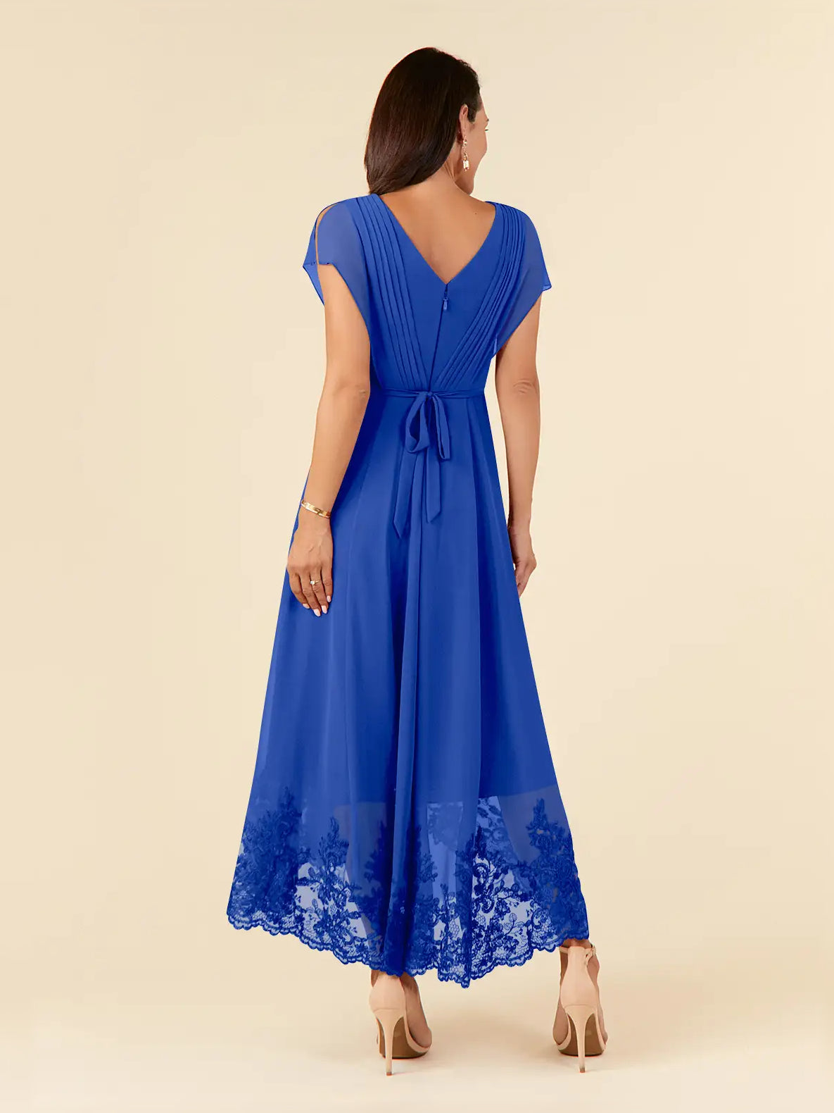 Royal Blue midi mother of the bride dress, alternate view showing the bodice and skirt